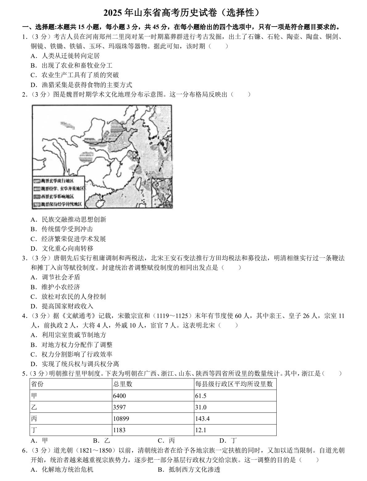 1755834571978663.jpg 2025山東新高考歷史試卷真題及答案解析,附考點題型及分值分布